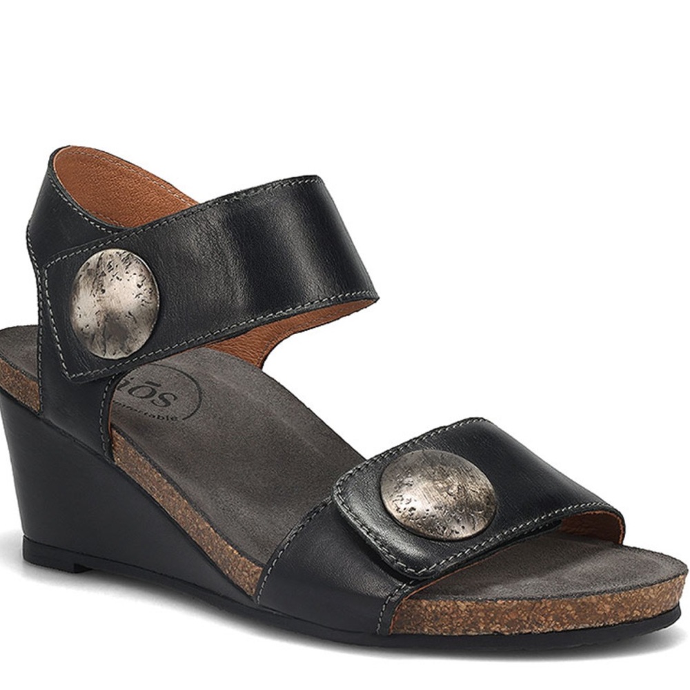 TAOS CAROUSEL 3 Black Wedge Sandals! Size 42